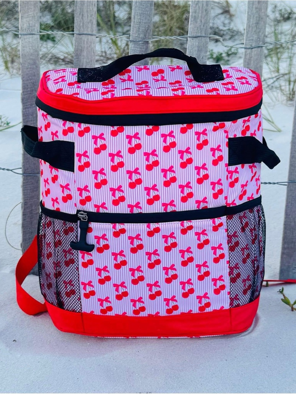 Cherry Print Backpack Cooler Bag Insulated Beach Picnic Travel Tote Boutique